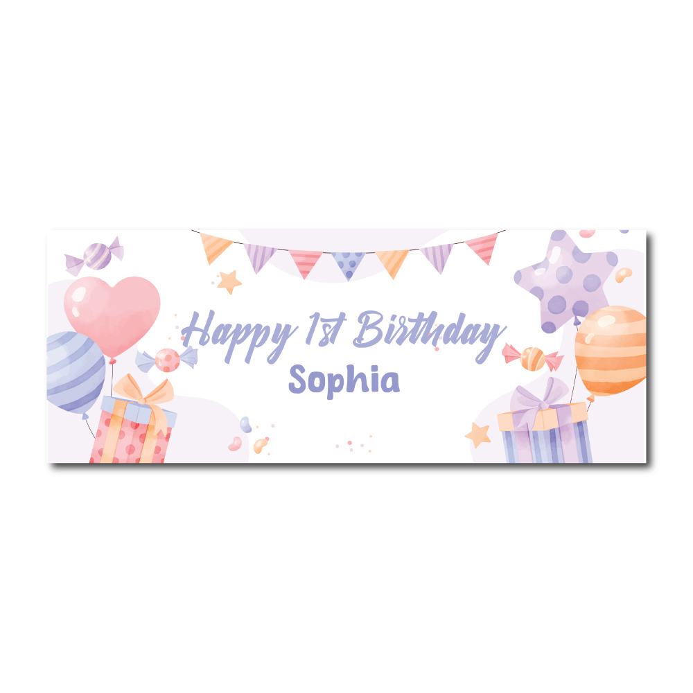 Personalised Birthday Banner | Pastel Celebration | PVC Banner | With Two Eyelets 2