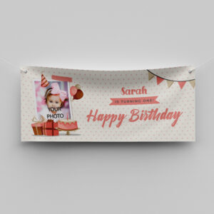 Personalised Birthday Banner | Photograph Pink Celebration | PVC Banner | With Two Eyelets