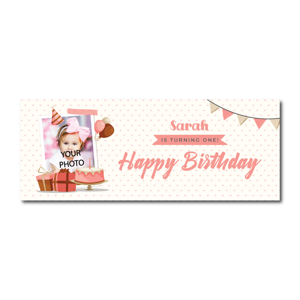 Personalised Birthday Banner | Photograph Pink Celebration | PVC Banner | With Two Eyelets 2