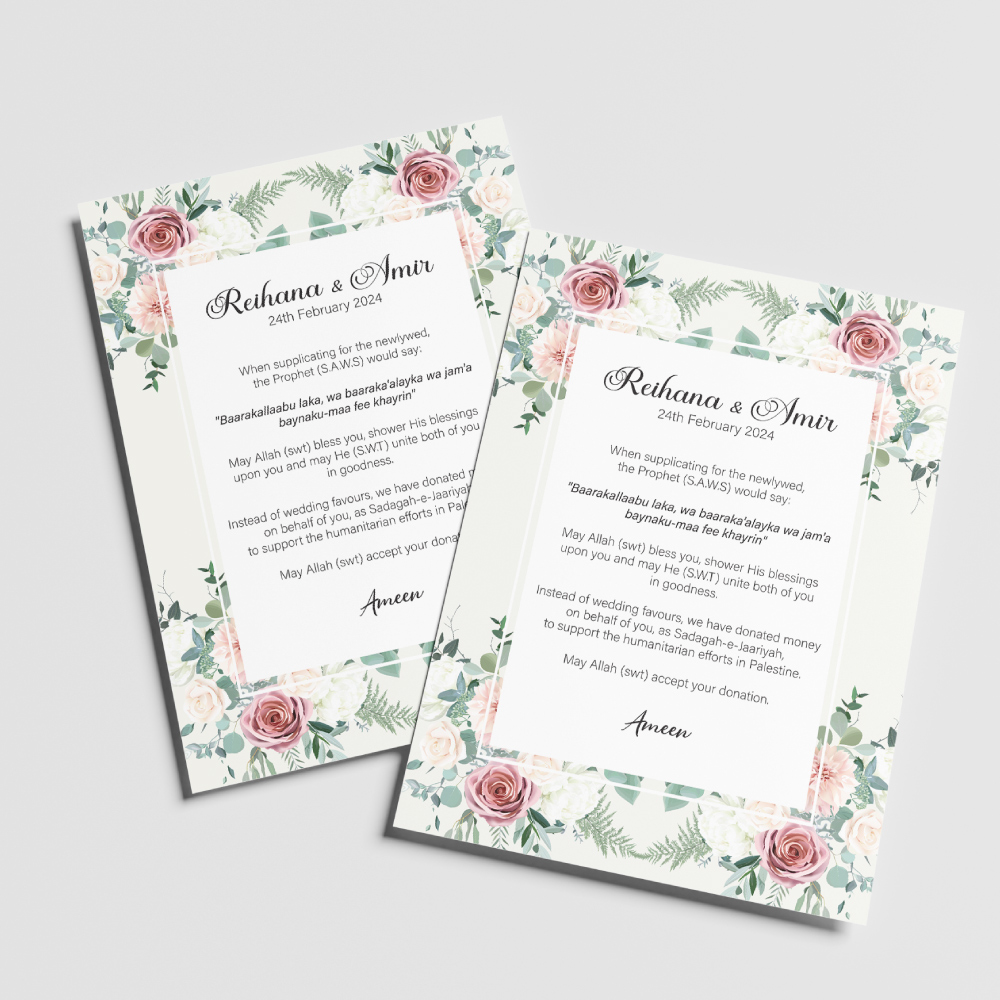 A6 Blush Pink Bouquets Duaa Cards