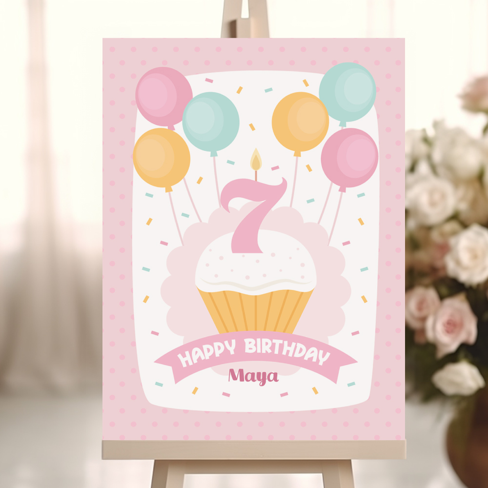 A2 Cupcake Birthday Party Welcome Sign | Vinyl Sticker And Foamex Welcome Sign