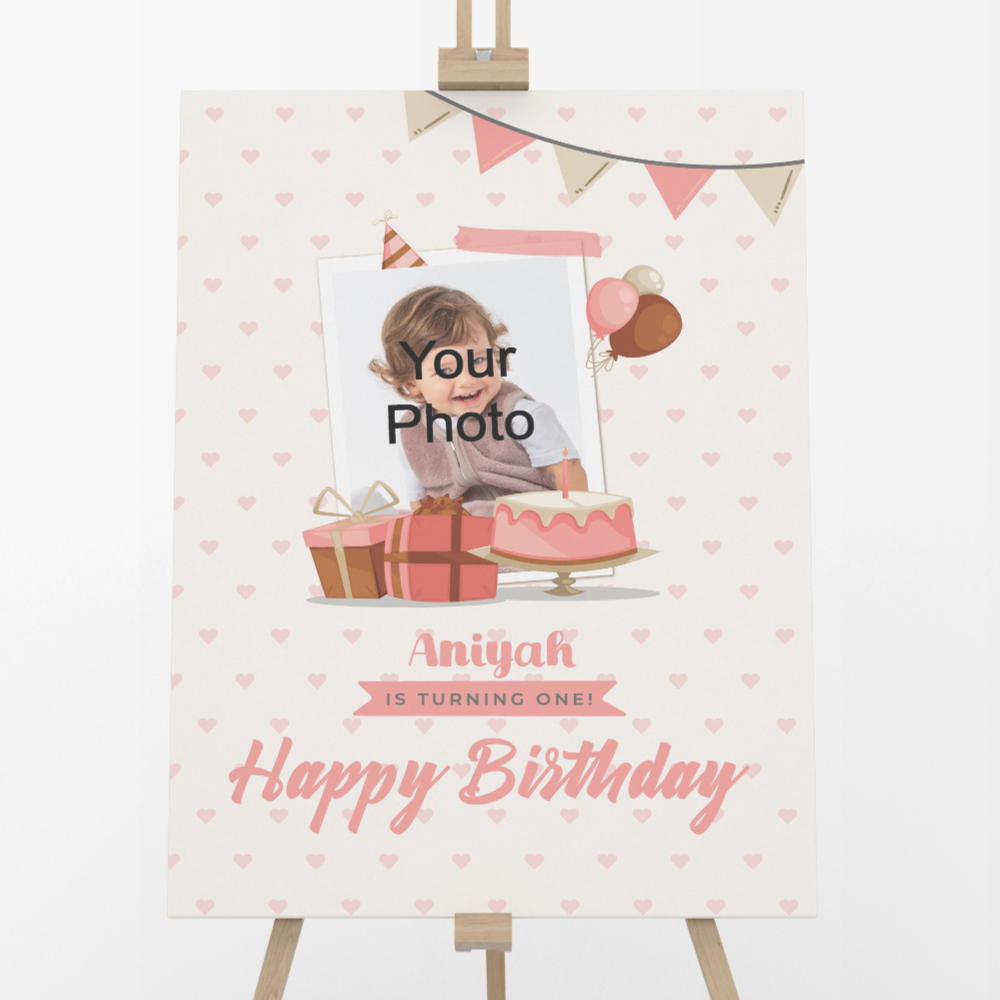 A2 Photograph Pink Celebration Welcome Sign | Vinyl Sticker And Foamex Welcome Sign