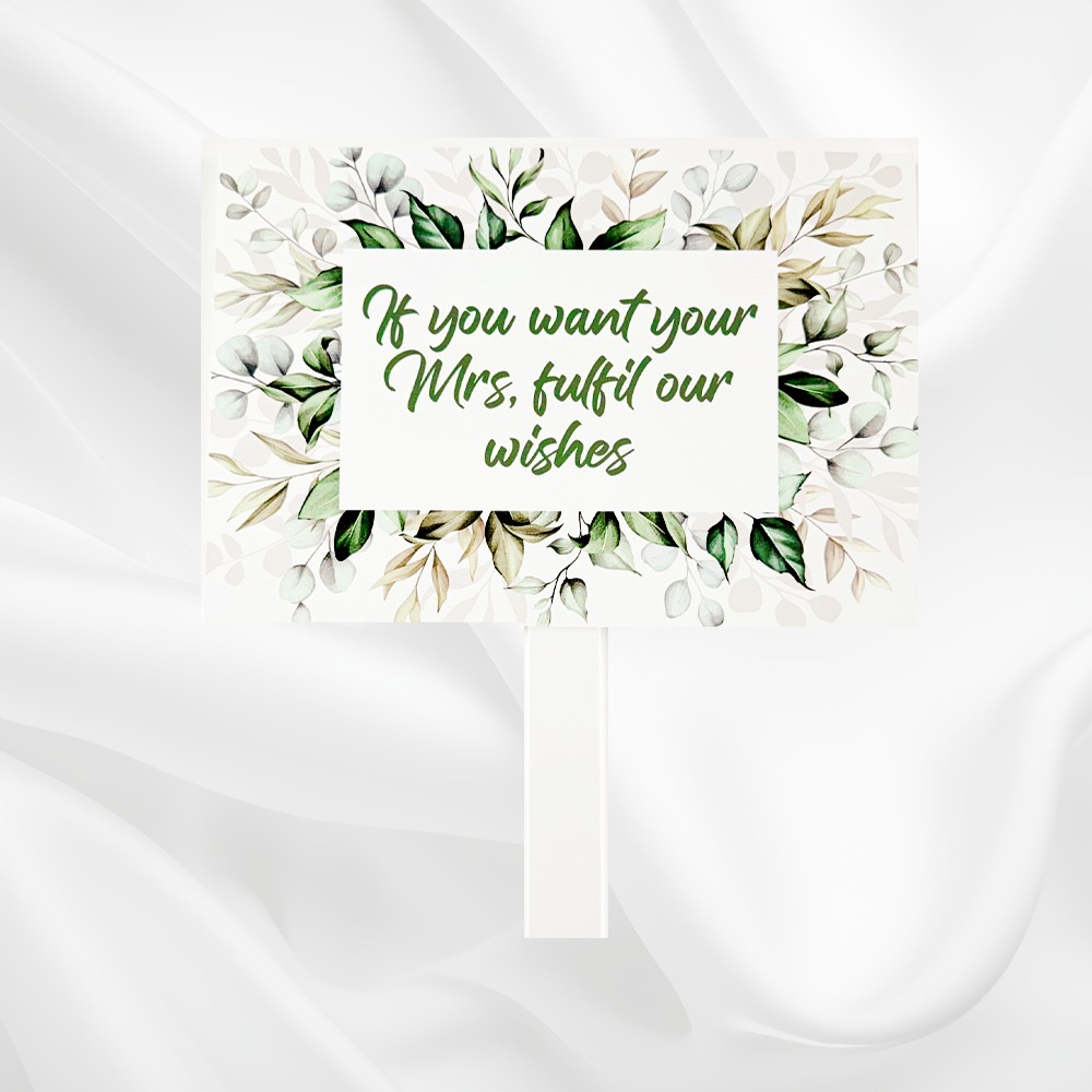 Personalised Pay Up Mister Signs | Wedding Gate Signs & PVC Banner Bundle | Green Leaves Digital Print 7