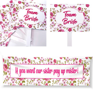 Personalised Pay Up Mister Signs | Wedding Gate Signs & PVC Banner Bundle | Vintage Pink Floral Design GROUP