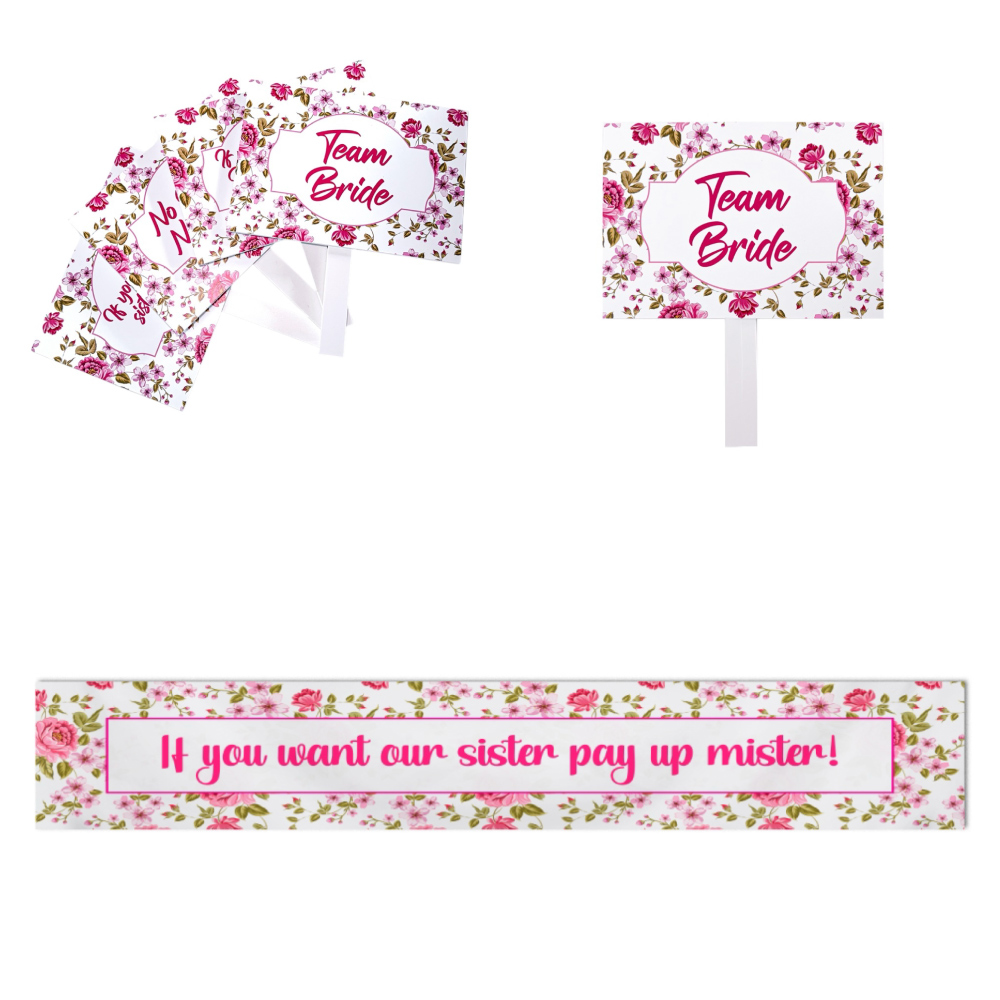 Pay Up Mister Signs | Wedding Gate Signs & PVC Banner Bundle | Vintage Pink Floral Design 10