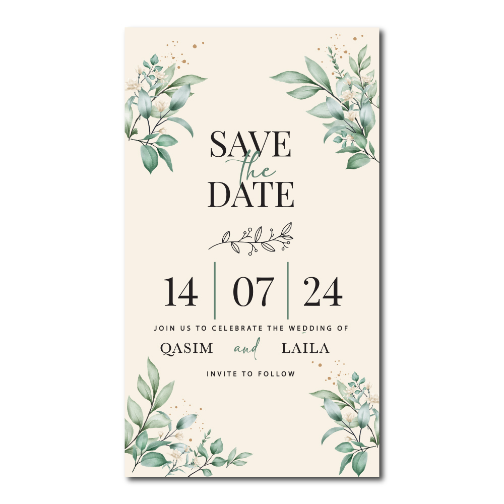 Digital Wedding Save the Date PDF | Sage Leaves Design 2