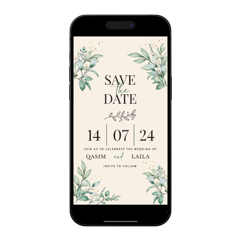 Digital Wedding Save the Date PDF | Sage Leaves Design