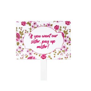 Personalised Pay Up Mister Signs | Wedding Gate Signs | Vintage Pink Floral Design 2