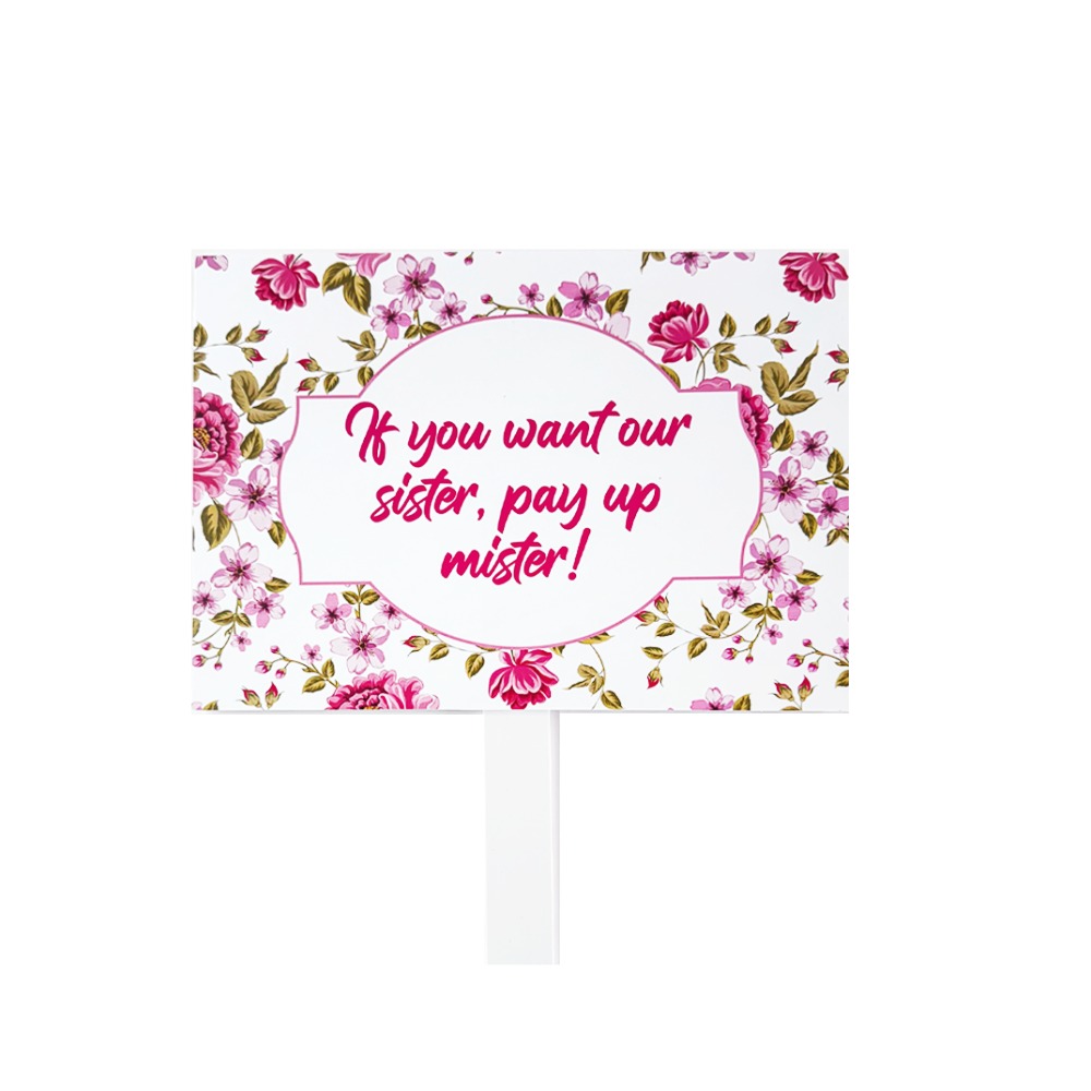 Personalised Pay Up Mister Signs | Wedding Gate Signs | Vintage Pink Floral Design 2