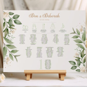 Personalised A2 Sage Leaf Vinyl Sticker And Foamex Wedding Table Chart & Itinerary Sign