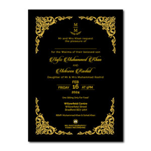 Black & Gold Wedding Invitation | 350 GSM Paper Shaadi Invitation & Envelope