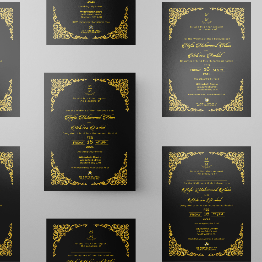 Black & Gold Wedding Invitation | 350 GSM Paper Shaadi Invitation & Envelope 2