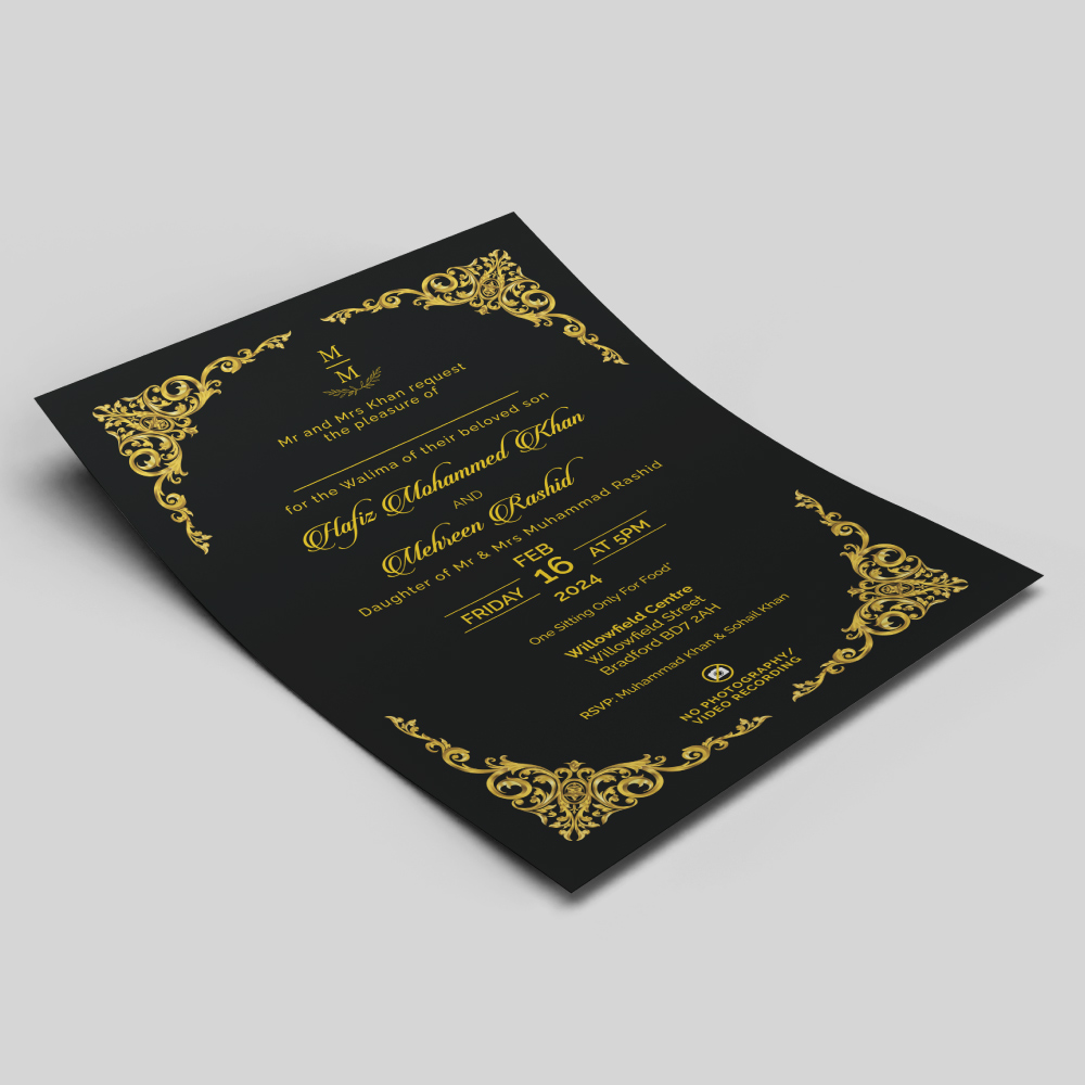 Black & Gold Wedding Invitation | 350 GSM Paper Shaadi Invitation & Envelope 3