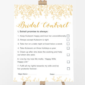 A2 Elegant Golden Leaves Wedding Contract | Bridal Party Signage