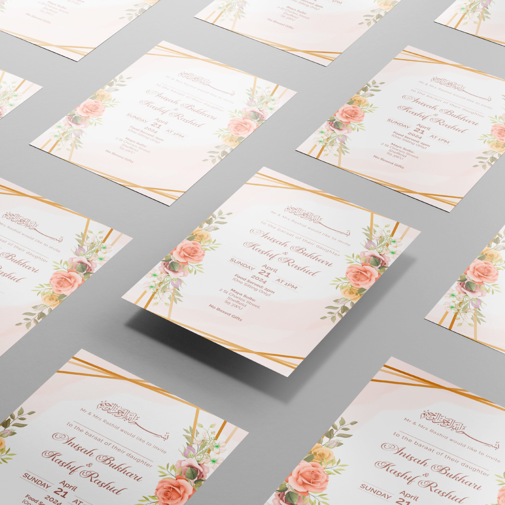 Peach Floral Wedding Invitation | 350 GSM Paper Shaadi Invitation & Envelope 4