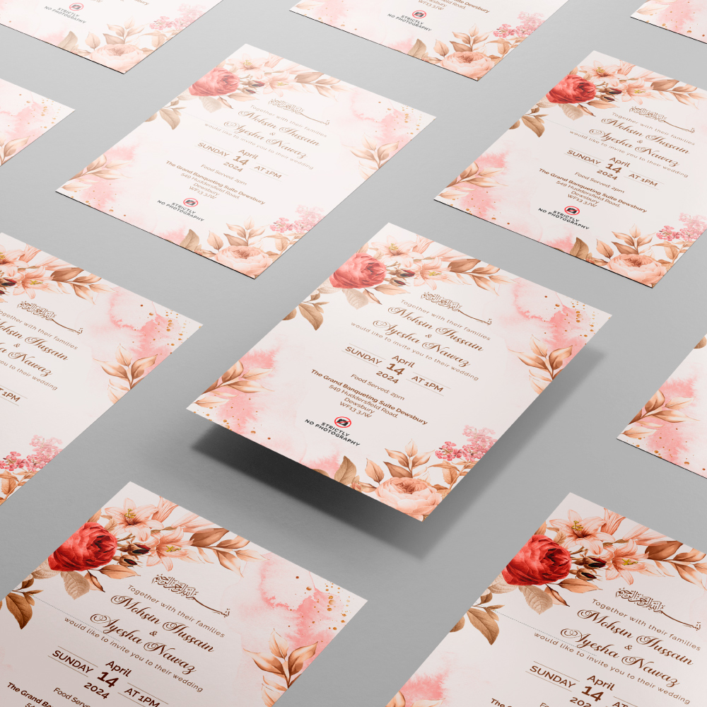 Blush Pink Floral Wedding Invitation | 350 GSM Paper Shaadi Invitation & Envelope 3