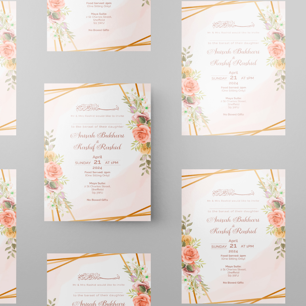 Peach Floral Wedding Invitation | 350 GSM Paper Shaadi Invitation & Envelope 3