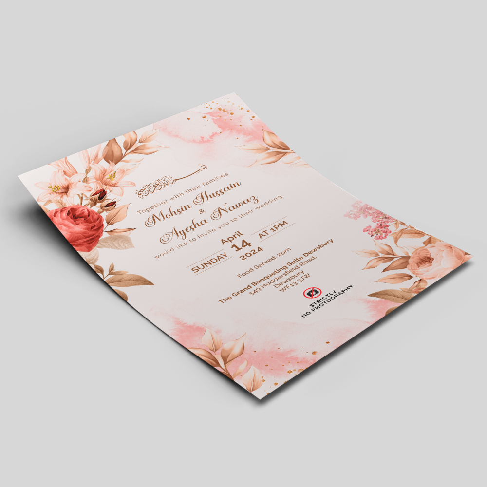 Blush Pink Floral Wedding Invitation | 350 GSM Paper Shaadi Invitation & Envelope 4