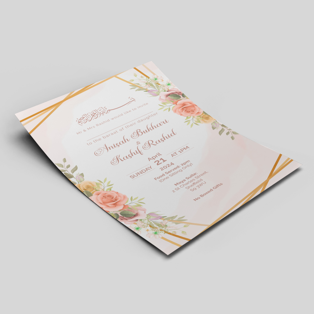 Peach Floral Wedding Invitation | 350 GSM Paper Shaadi Invitation & Envelope 2