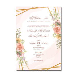 Peach Floral Wedding Invitation | 350 GSM Paper Shaadi Invitation & Envelope