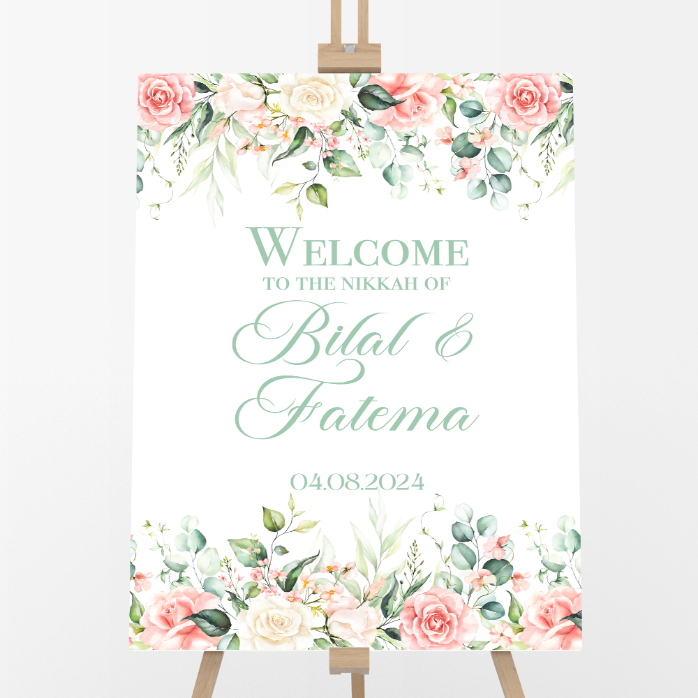 Personalised A2 Watercolour Blush Pink Vinyl Sticker And Foamex Wedding Welcome Sign