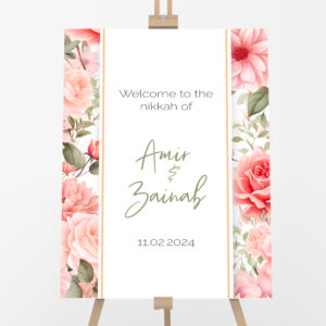 Personalised A2 Pink Roses Vinyl Sticker And Foamex Wedding Welcome Sign