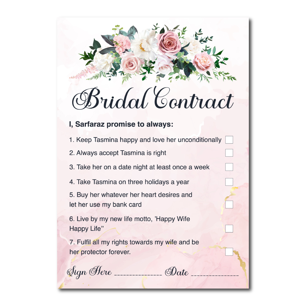 A2 Dusty Pink And Cream Flowers Wedding Contract | Bridal Party Signage 2