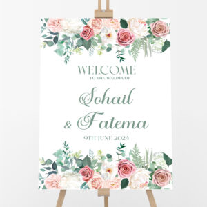 Personalised A2 Pink, Peach and Ivory Floral Vinyl Sticker And Foamex Wedding Welcome Sign