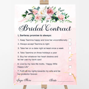 A2 Dusty Pink And Cream Flowers Wedding Contract | Bridal Party Signage