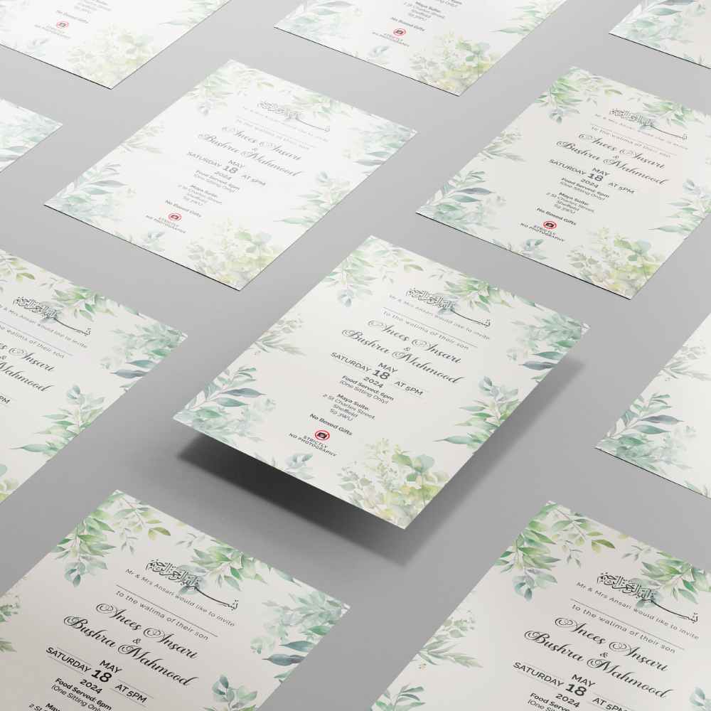 Watercolour Leaves Border Wedding Invitation | 350 GSM Paper Shaadi Invitation & Envelope 3