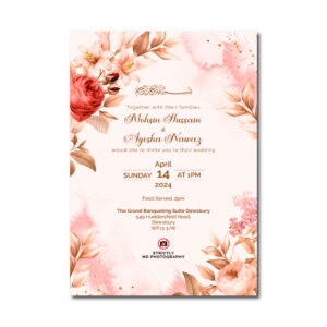 Blush Pink Floral Wedding Invitation | 350 GSM Paper Shaadi Invitation & Envelope 5