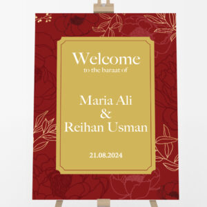 Red And Gold Traditional Border Vinyl Sticker And Foamex Wedding Welcome Sign