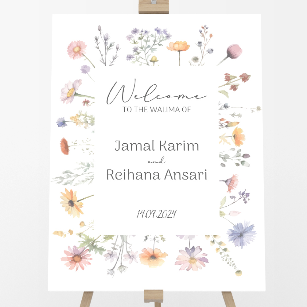 Garden Flowers Vinyl Sticker And Foamex Wedding Welcome Sign