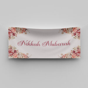 Peaches And Pink Floral Design Wedding PVC Banner | With Two Eyelets 2