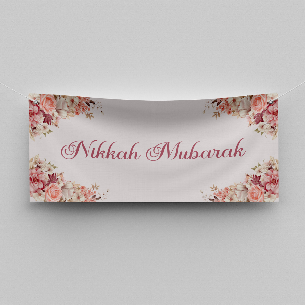 Peaches And Pink Floral Design Wedding PVC Banner | With Two Eyelets 2