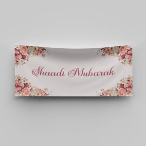 Peaches And Pink Floral Design Wedding PVC Banner | With Two Eyelets