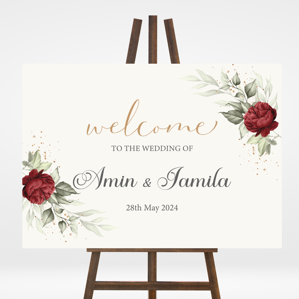 Red Flower Vinyl Sticker And Foamex Wedding Welcome Sign