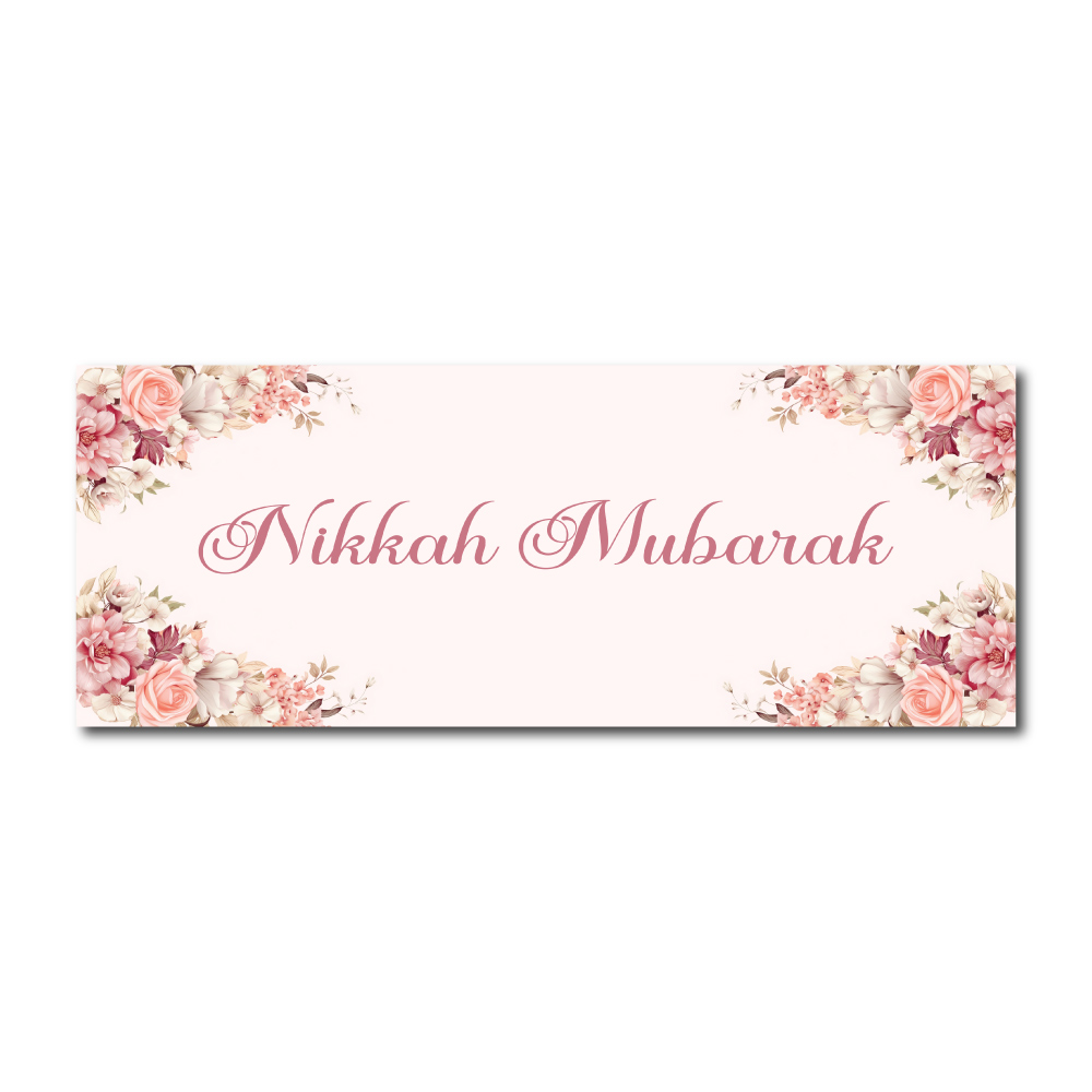 Peaches And Pink Floral Design Wedding PVC Banner | With Two Eyelets 4