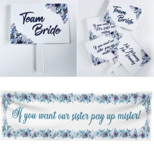 Personalised Pay Up Mister Signs | Wedding Gate Signs & PVC Banner Bundle | Watercolour Blue Floral Frame Design 11