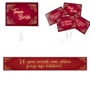 Pay Up Mister Signs | Wedding Gate Signs & PVC Banner Bundle | Gold and Red Design 11