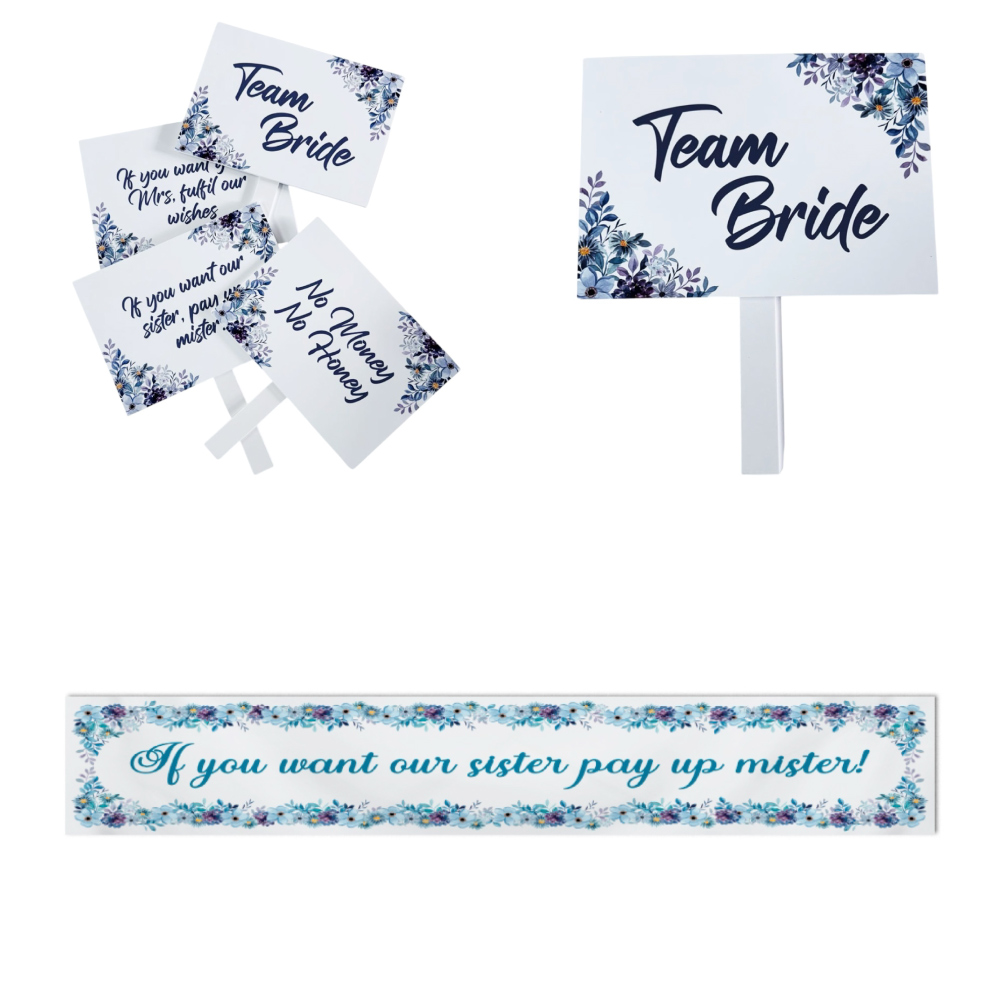 Pay Up Mister Signs | Wedding Gate Signs & PVC Banner Bundle | Watercolour Blue Floral Frame Design 10