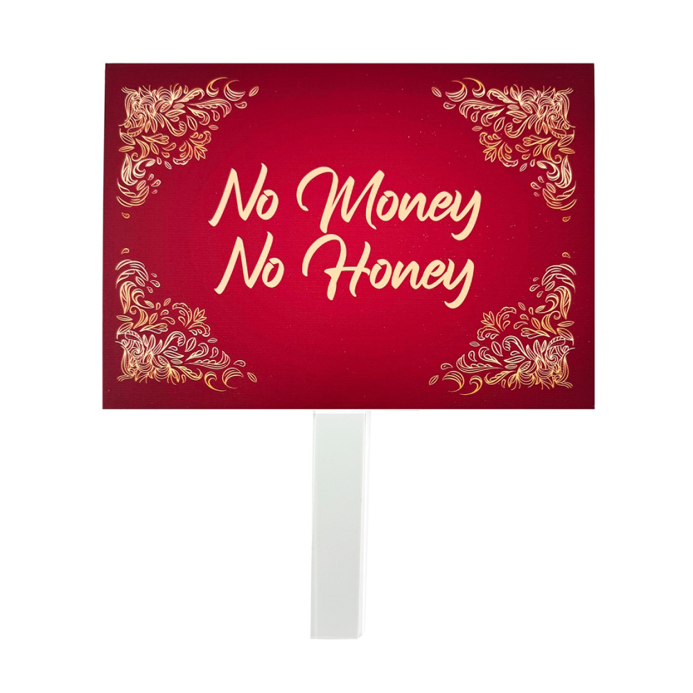 Personalised Pay Up Mister Signs | Wedding Gate Signs & PVC Banner Bundle | Gold and Red Design 4