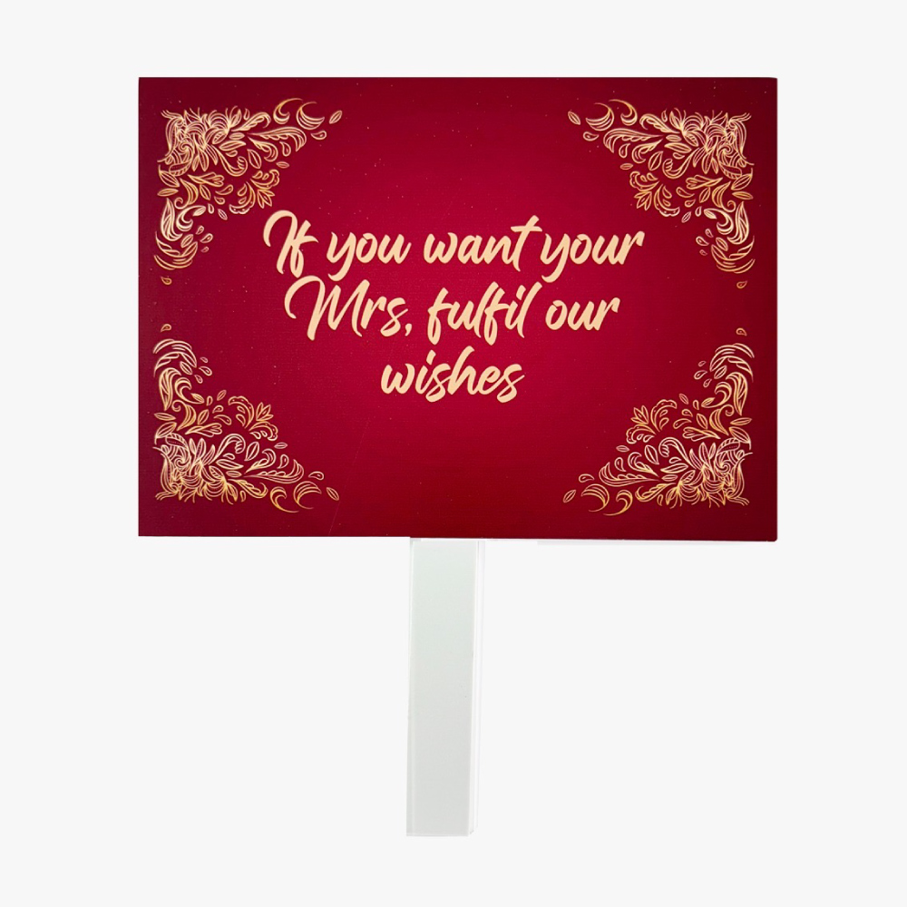 Personalised Pay Up Mister Signs | Wedding Gate Signs & PVC Banner Bundle | Gold and Red Design 5