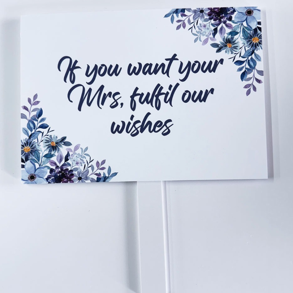 Personalised Pay Up Mister Signs | Wedding Gate Signs & PVC Banner Bundle | Watercolour Blue Floral Frame Design 10