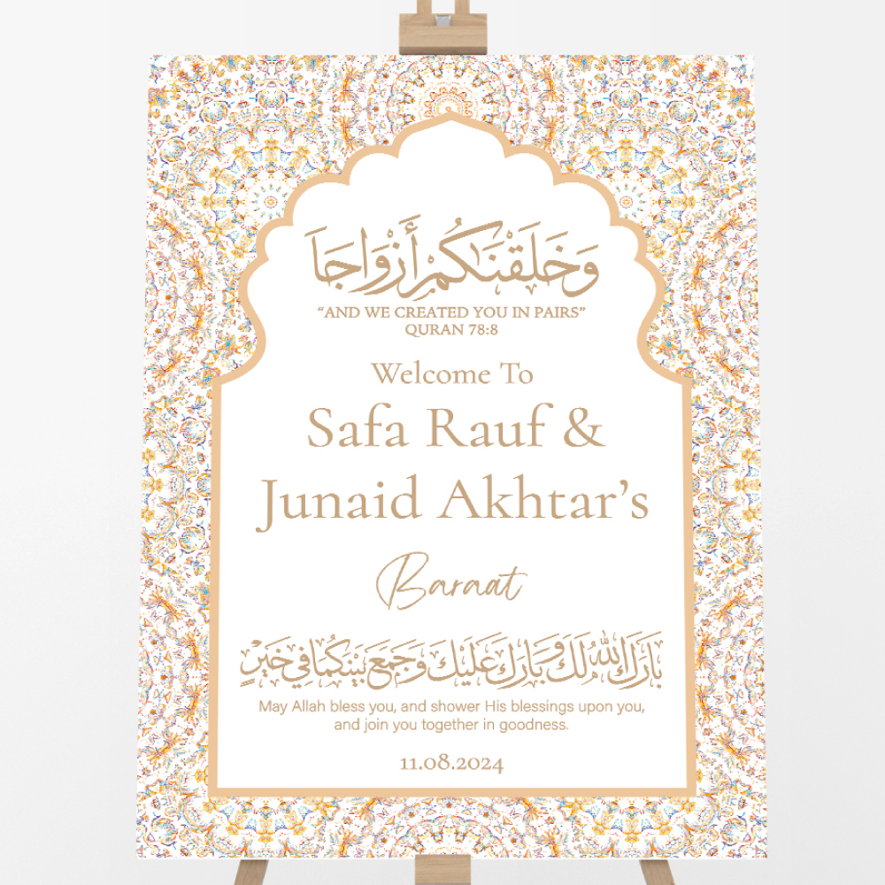 Personalised Beige Morrocan Tile Vinyl Sticker And Foamex Wedding Welcome Sign