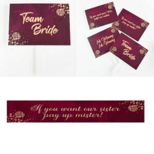 Pay Up Mister Signs | Wedding Gate Signs & PVC Banner Bundle | Burgundy and Gold Roses Design 11