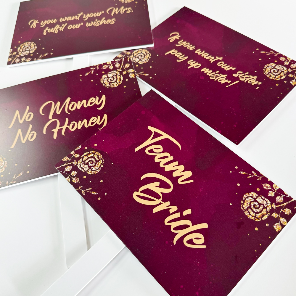 Pay Up Mister Signs | Wedding Gate Signs & PVC Banner Bundle | Burgundy and Gold Roses Design 2