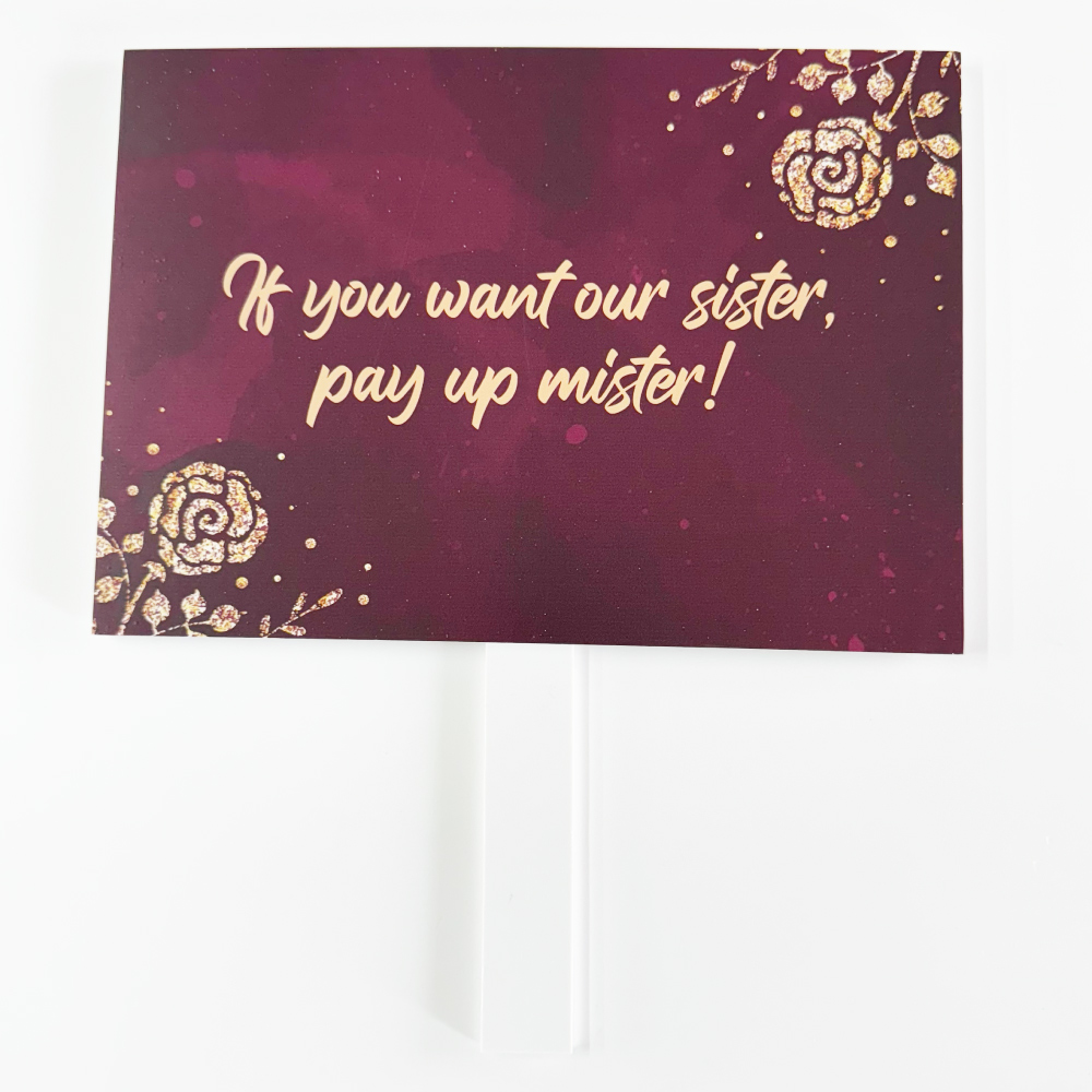 Pay Up Mister Signs | Wedding Gate Signs & PVC Banner Bundle | Burgundy and Gold Roses Design 5