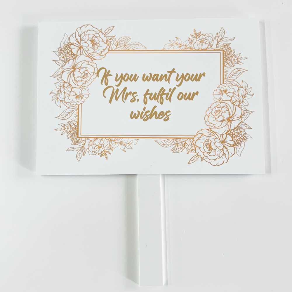 Pay Up Mister Signs | Wedding Gate Signs & PVC Banner Bundle | Gold Floral Frame Design 8