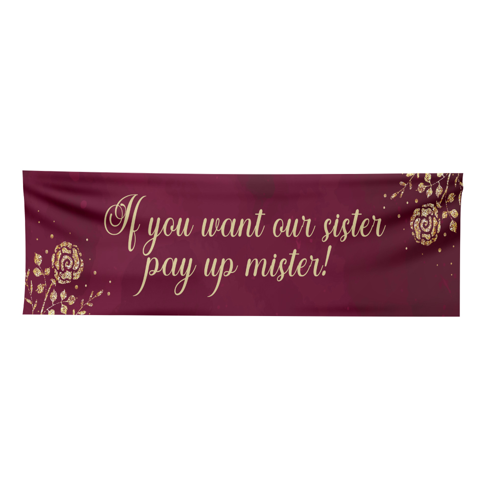 Pay Up Mister Signs | Wedding Gate Signs & PVC Banner Bundle | Burgundy and Gold Roses Design 9